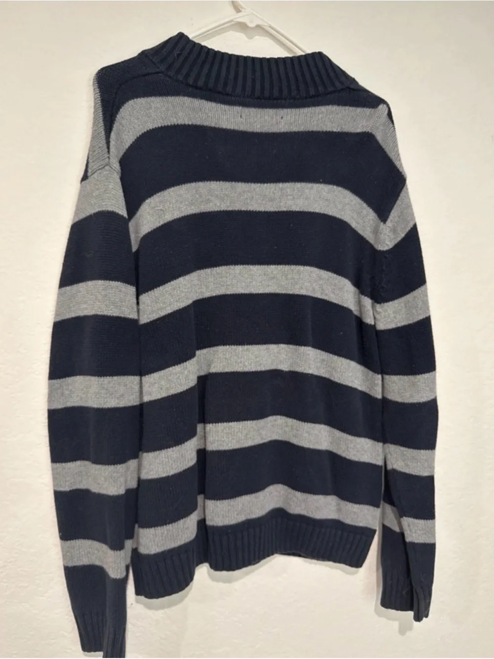 Chaps striped cotton quarter zip vintage style Ralph Lauren chaps grey sweater